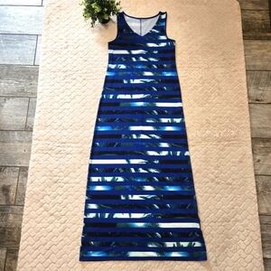 Apt. 9 Blue Stripe Palm Tree Tropical Print Resortwear Maxi Dress, Size M
